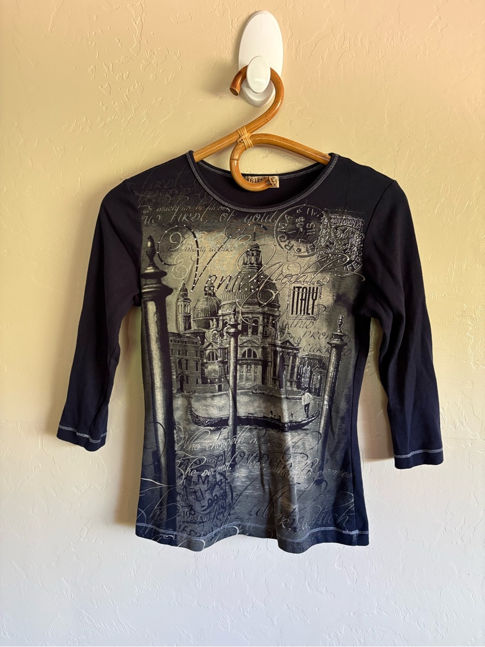 Y2K Vintage 2000s Blue Canyon Clothing 3/4 Sleeve Venice Italy Gem Graphic Tee M